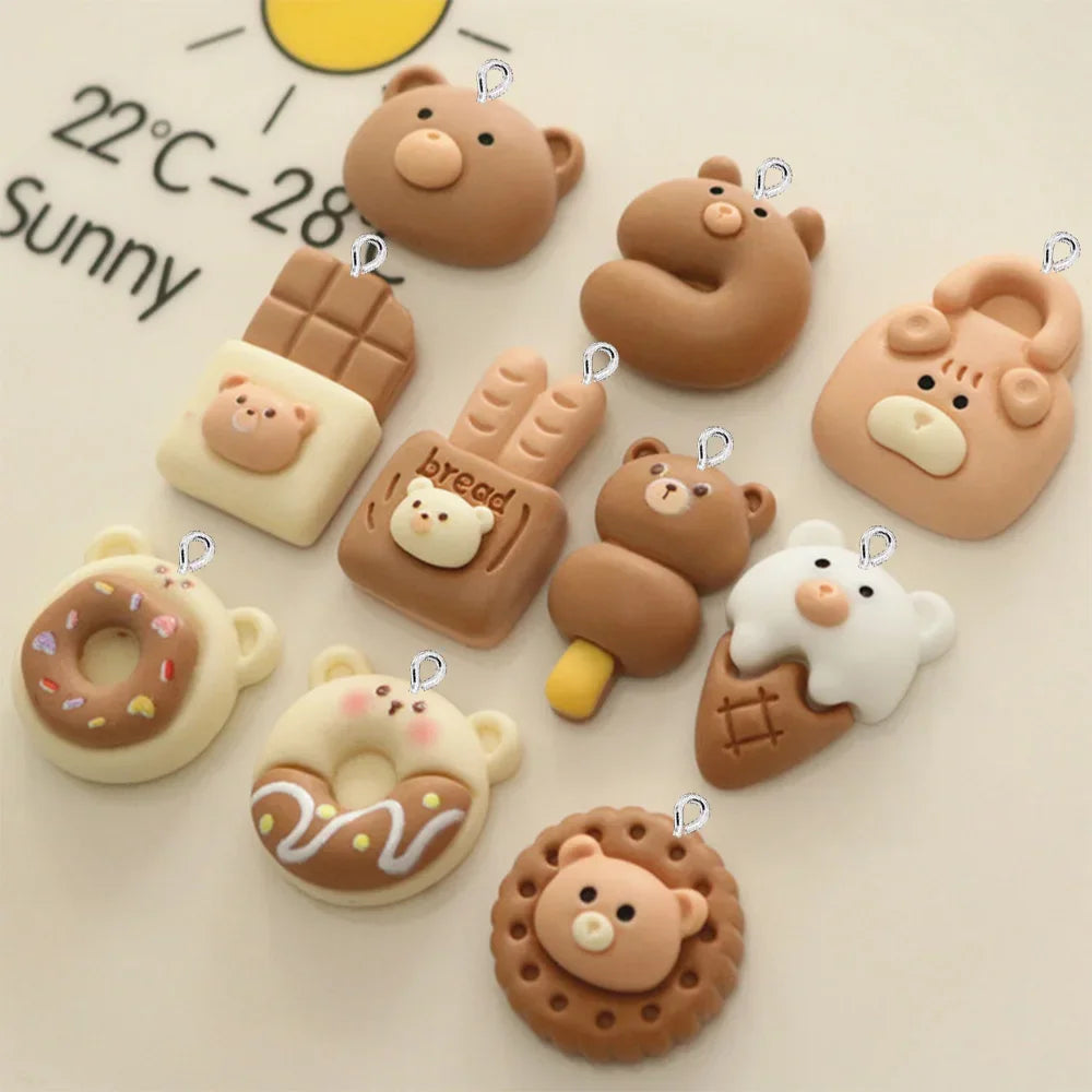 10PCS Brown Bear Cake Flatback Charms