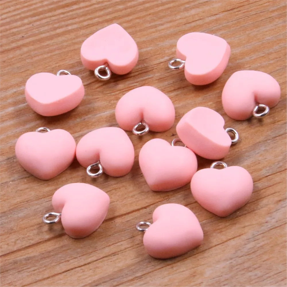 20Pcs 13X15mm Colorful Hearts Resin Charms Keychain Pendants For DIY Earring Bracelet Necklace Jewelry Making Accessories