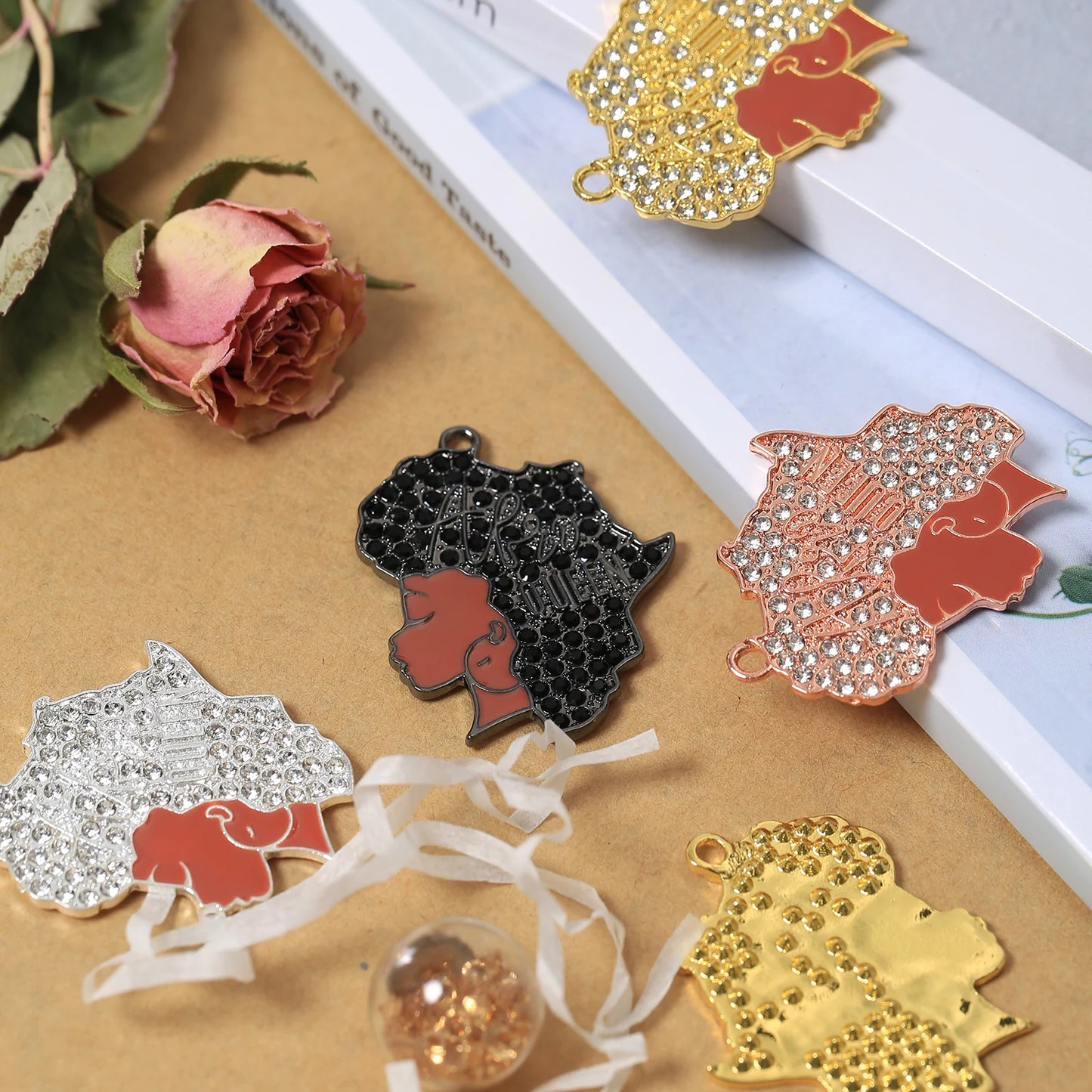 10pcs Micro Pave Afro Queen Charms Black Girl Pendants for Bracelet Necklace Making  Wholesale BGR221-BGR224