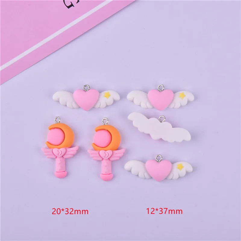 Mix 10pcs/pack Heart Wing Moon Magic Resin Charms DIY Jewelry Accessory