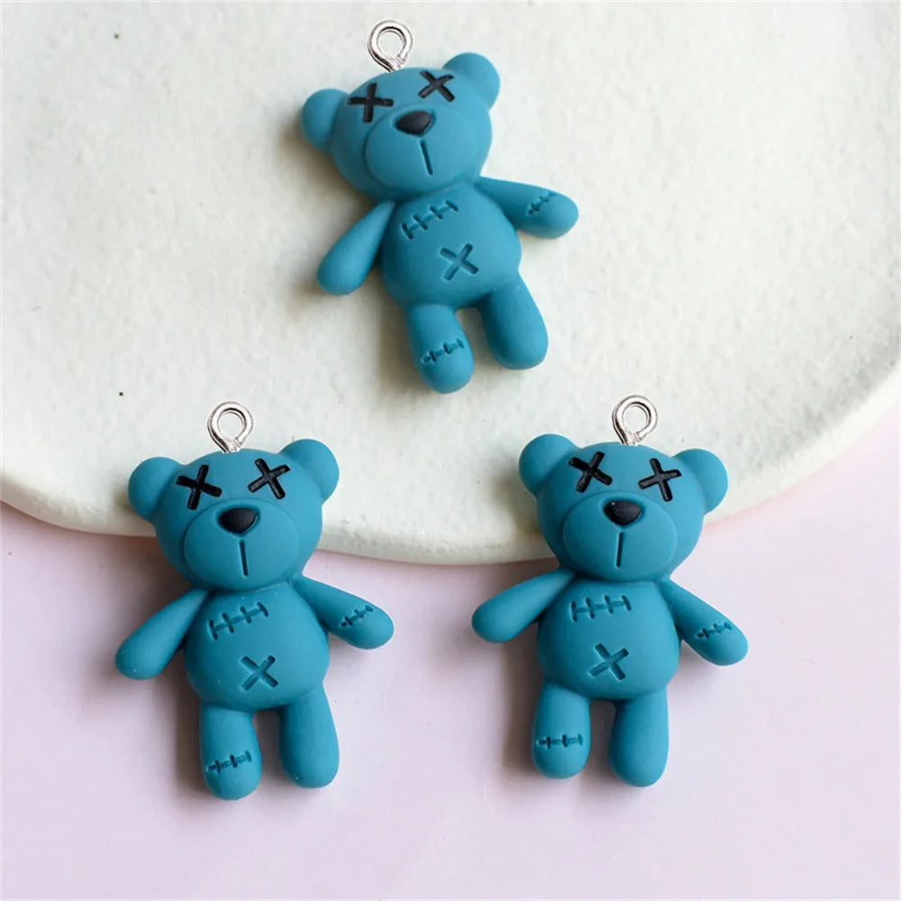 10pcs Trendy Cartoon Bear Resin Charms Keyring Pendant Jewelry Making DIY Handmade Bracelet Necklace Earrings Floating Accessory