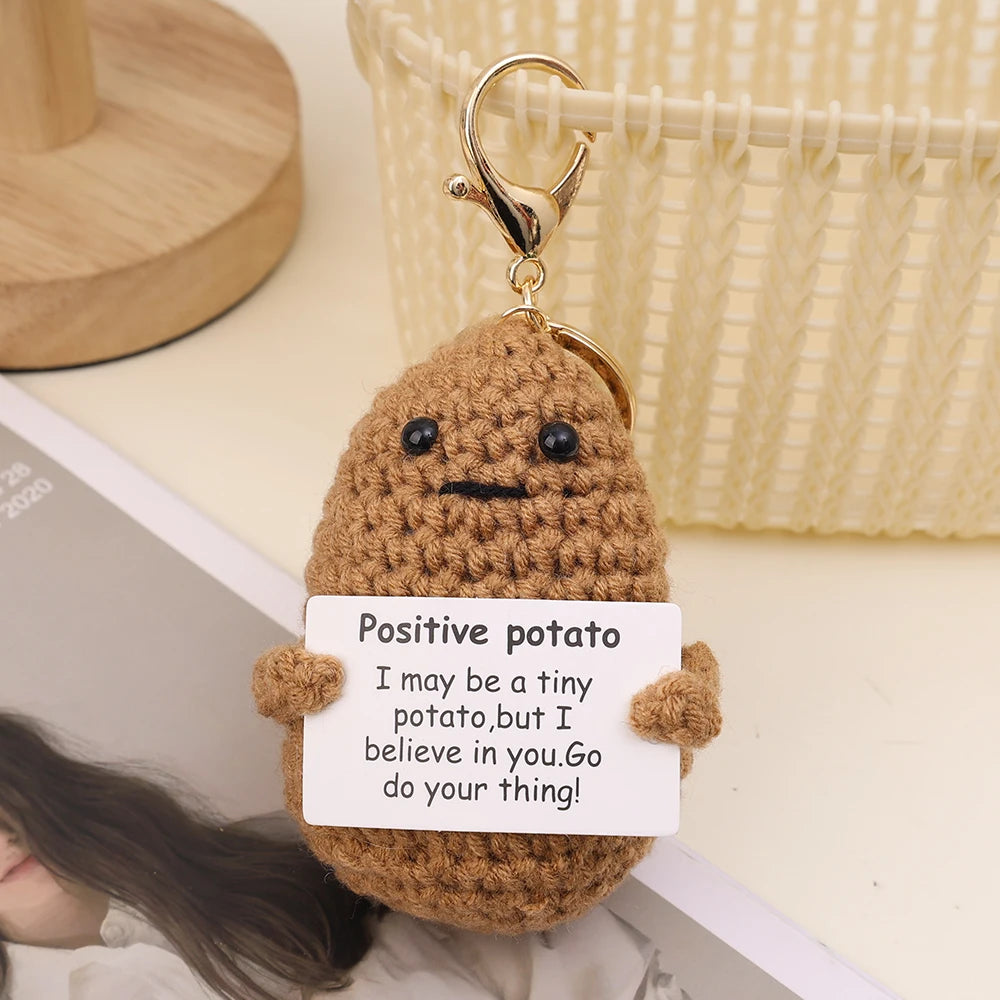 Handmade Positive Potato Keychain Cute Energy Toy Patata Cucumber Hugging Card Wool Crochet Doll Bag Pendant Inspired Key Chains