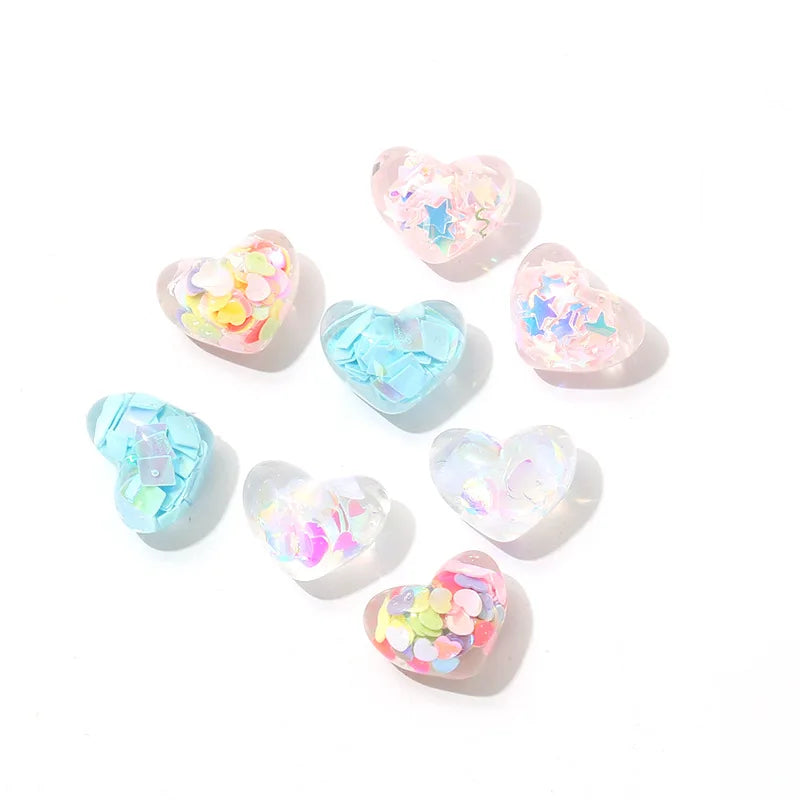 10Pcs Glitter Powder Hearts Flatback Resin Cabochons