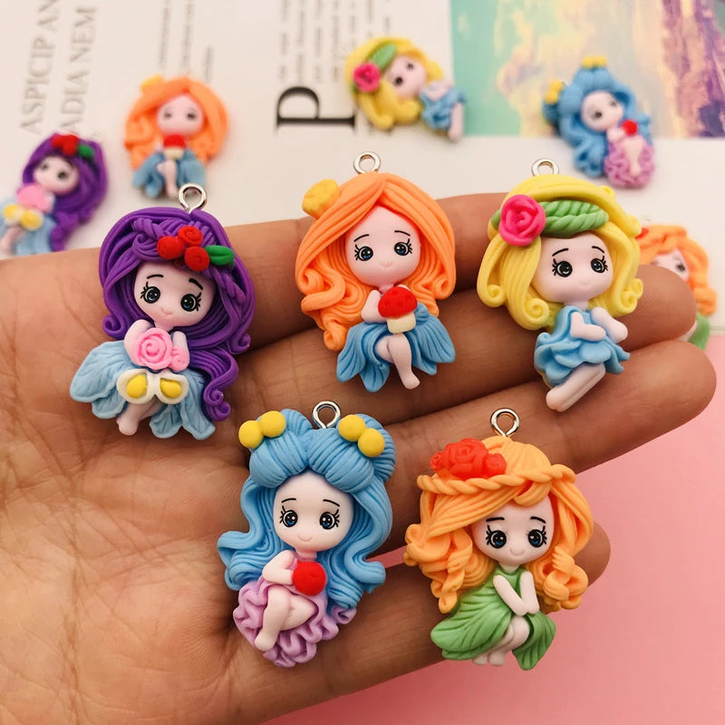 10pcs Hot Selling Resin Cute Newest Colorful Princess Girl Charm for Keychain, Earring, Scrapbooking, DIY Making, Necklace