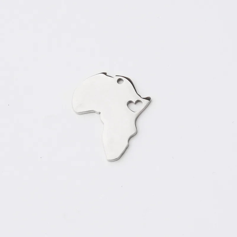 10pcs 4 Color Stainless Steel Hollow Africa Map Pendant Charms