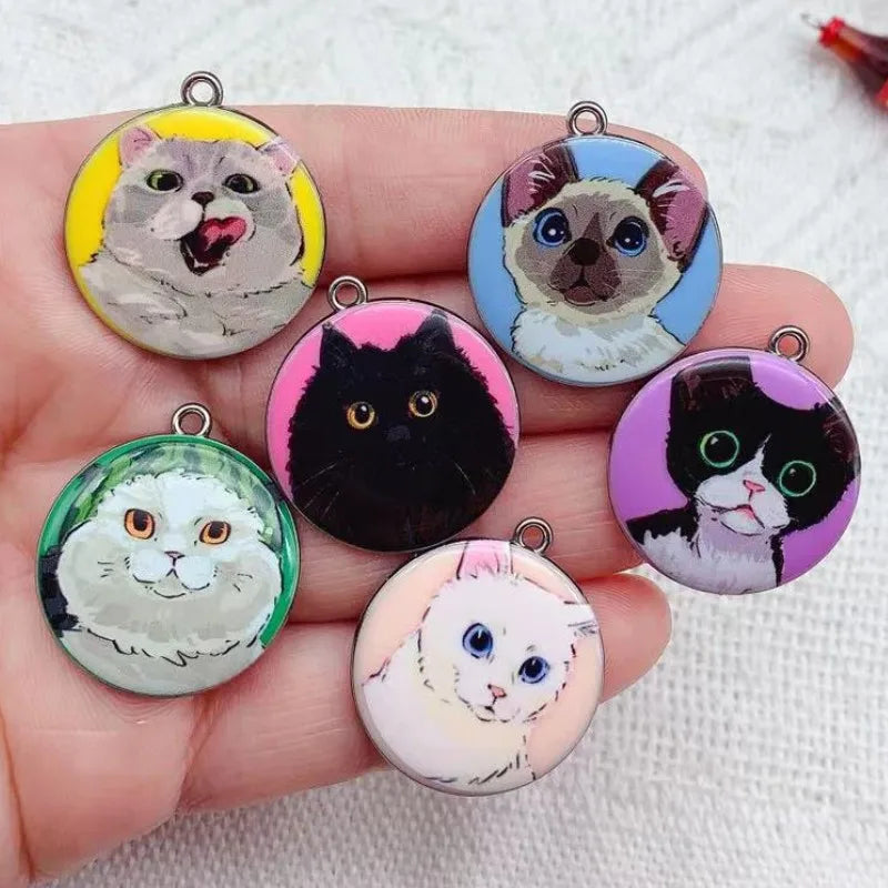 10pcs 28x25mm Enamel Cat Charm