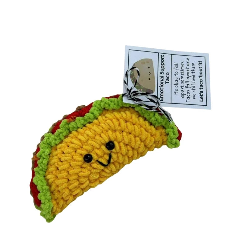 Crochet Tacos Dolls Cartoon Handmade Plush Knitted Toy with Encouragement Card Inspirational Gift Home Decors 203C