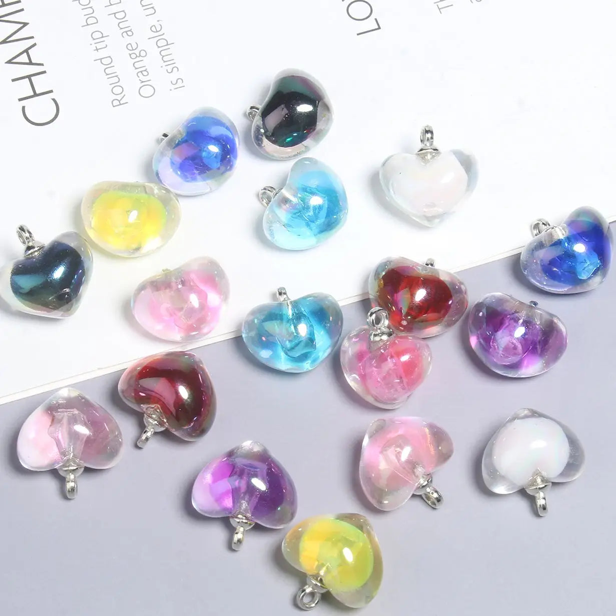 10Pcs 19x18mm Blingbling  AB Love Heart Crystal Acrylic Charms