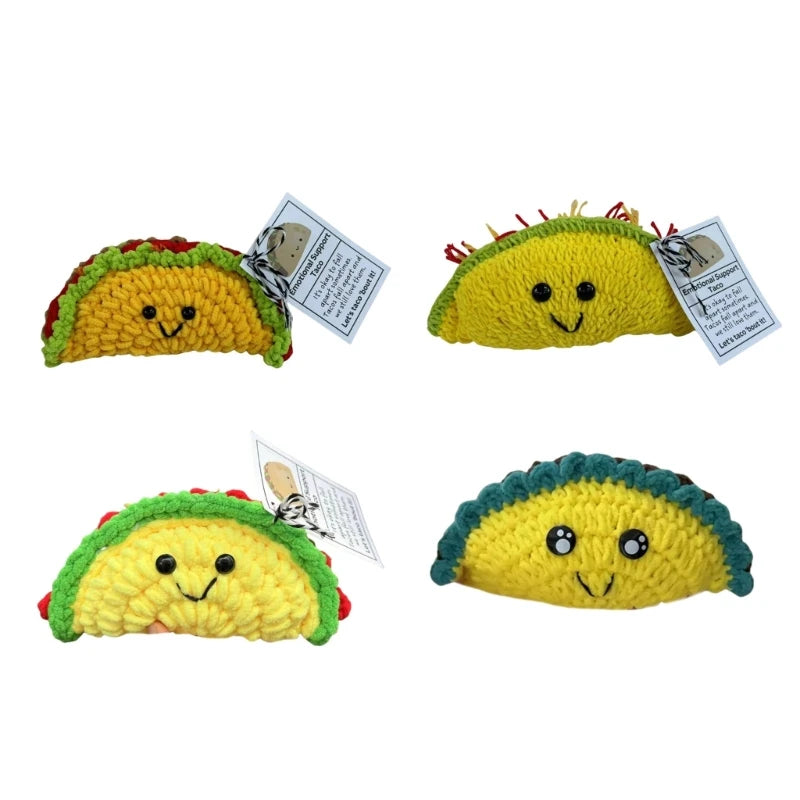 Crochet Tacos Dolls Cartoon Handmade Plush Knitted Toy with Encouragement Card Inspirational Gift Home Decors 203C