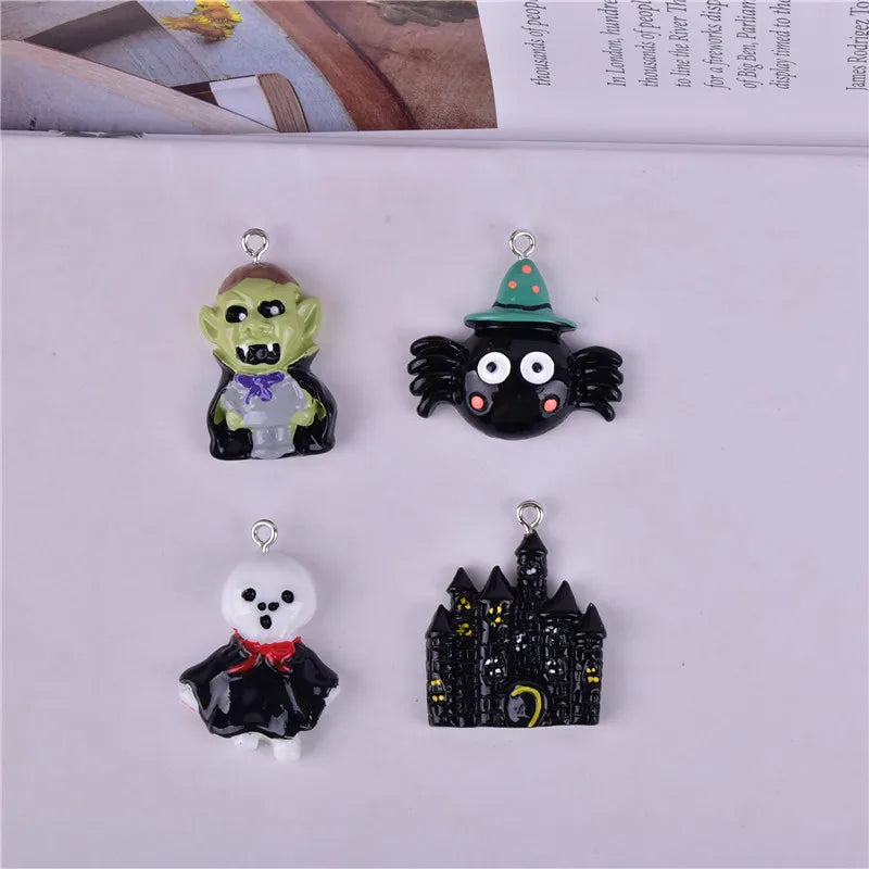 Mix 10pcs 3D Zombie Castle Ghost Halloween Resin Charms Pendant  for DIY Earring  Keychain Jewelry Making