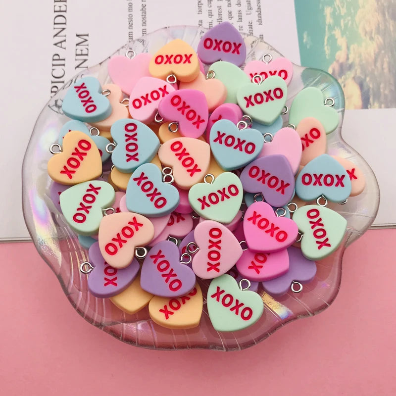 10pcs Kawaii New Conversation Love Words Heart Charm Pendant for Earring Keychain Jewelry accessory DIY Making