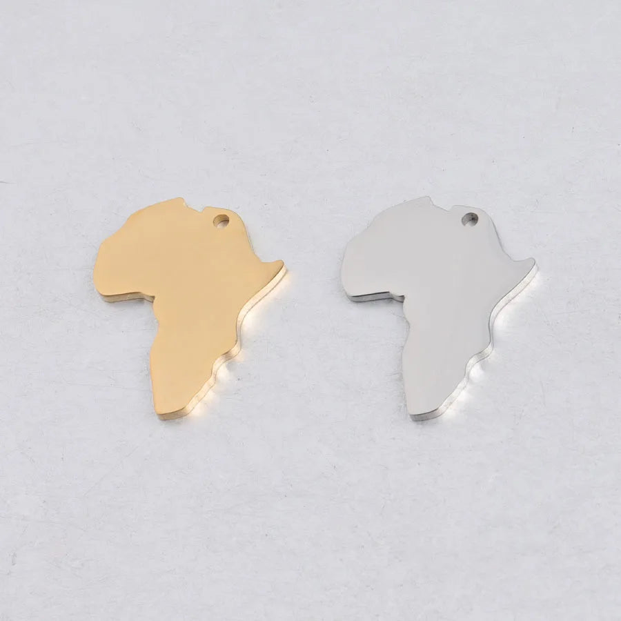 10pcs 4 Color Stainless Steel Hollow Africa Map Pendant Charms