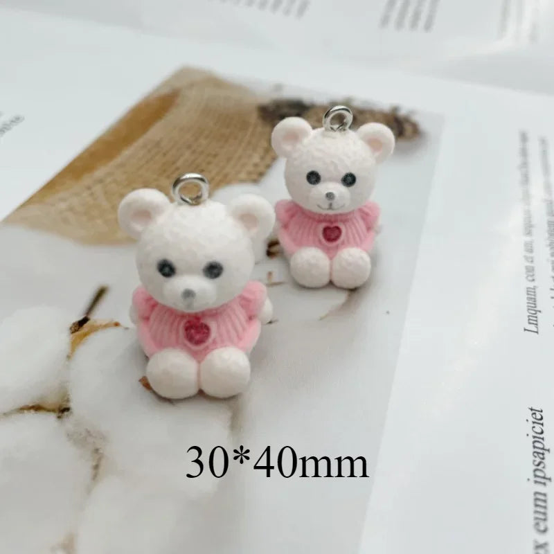 30Pcs 3D Cute Flocking Love Bear Charms Cartoon Animal Plush Doll Pendant Phone Keychain Necklace Earrings Bag DlY Jewelry Make