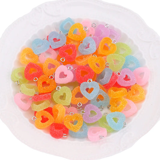 10pcs/lot Colorful Soft Candy Heart Shape Charms Cute Kawaii Resin Pendant Charms for Earring Bracelets Jewelry Making Bulk