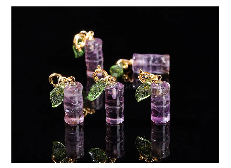 1 Pc Natural Amethyst Carved Bamboo Shape