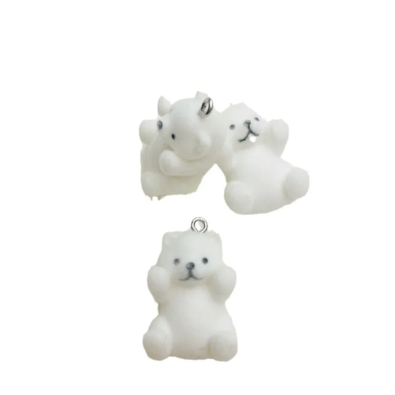 30Pcs Flocked Resin Charms Cartoon Polar Bear Pendant for Make Earring Keychain Mobile phone chain DIY Crafts Jewelry fittings