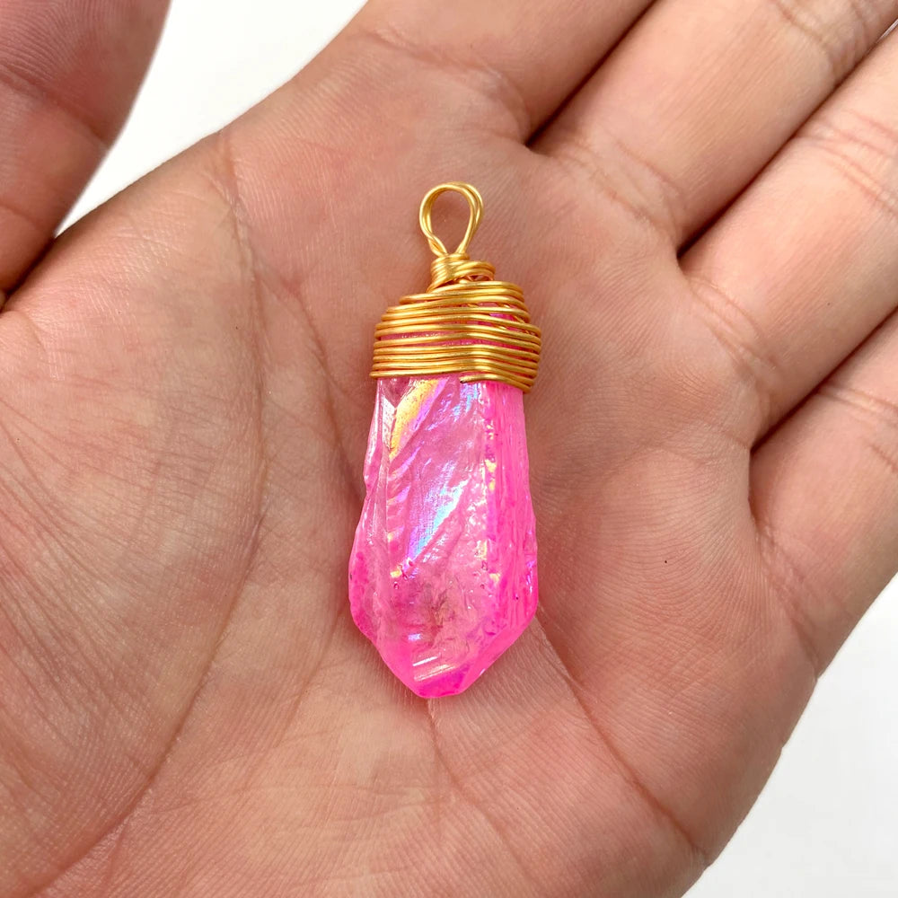 2pcs Irregular Natural Stone Quartz Crystal Pendant Colorful Stick Point Beads Charms Pendants for Jewelry Making DIY Wholesale