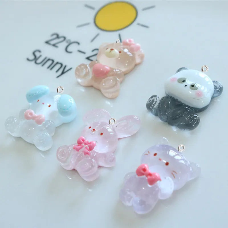 10Pcs Cartoon Resin Bear Panda Animal Charms