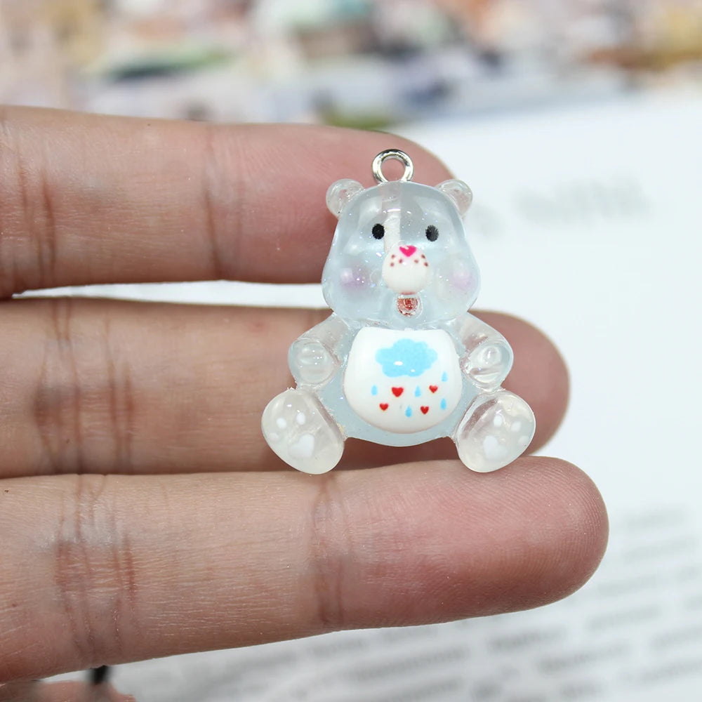 10Pcs/Lot Resin 3D Cartoon Luminous Kawaii Little Bear Charm Pendant For Earring Keychain Diy Crafts Jewelry Making Accessories