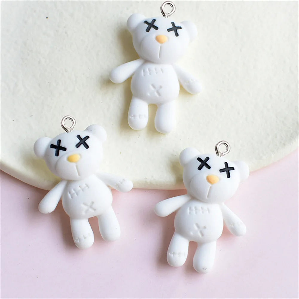 10pcs Trendy Cartoon Bear Resin Charms Keyring Pendant Jewelry Making DIY Handmade Bracelet Necklace Earrings Floating Accessory