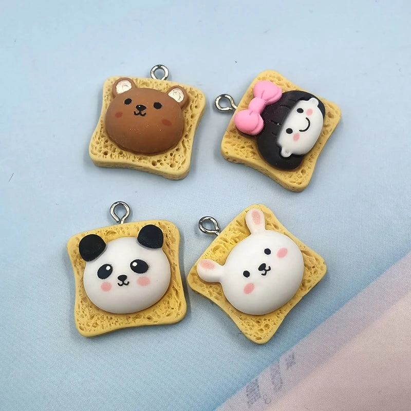 10pcs Animal Rabbit Panda Bear Toast Bread Pendant