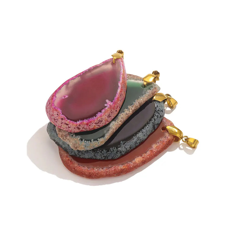 Irregular Natural Agate Sliced Stone Pendant Random Style Charms For Necklace Fashion Jewelry Natural Stone Charms Material