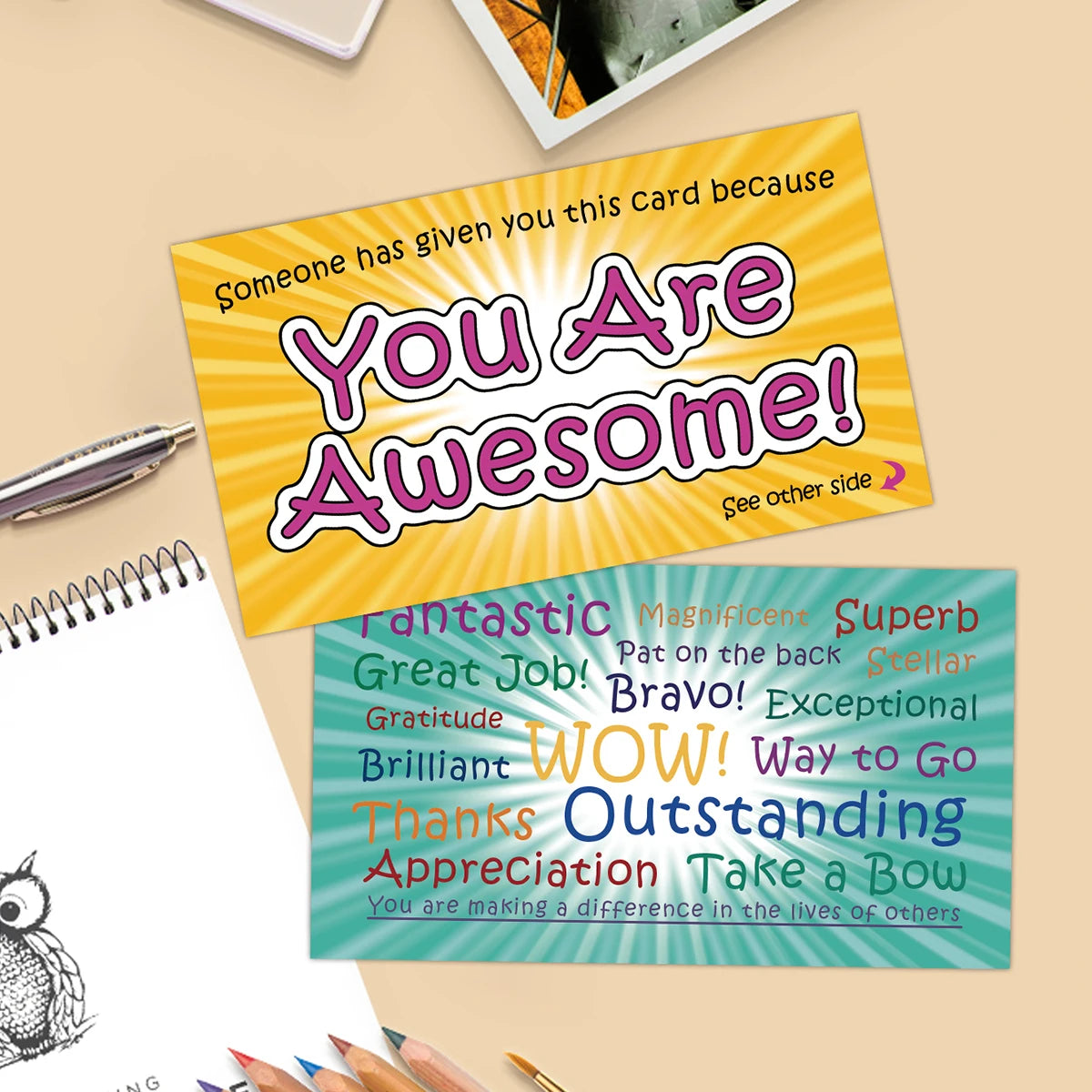 50pcs You Are Awesome Cards Positive Postcards Affirmations Kindness Employee Appreciation Card for Kids and Adults Teachers