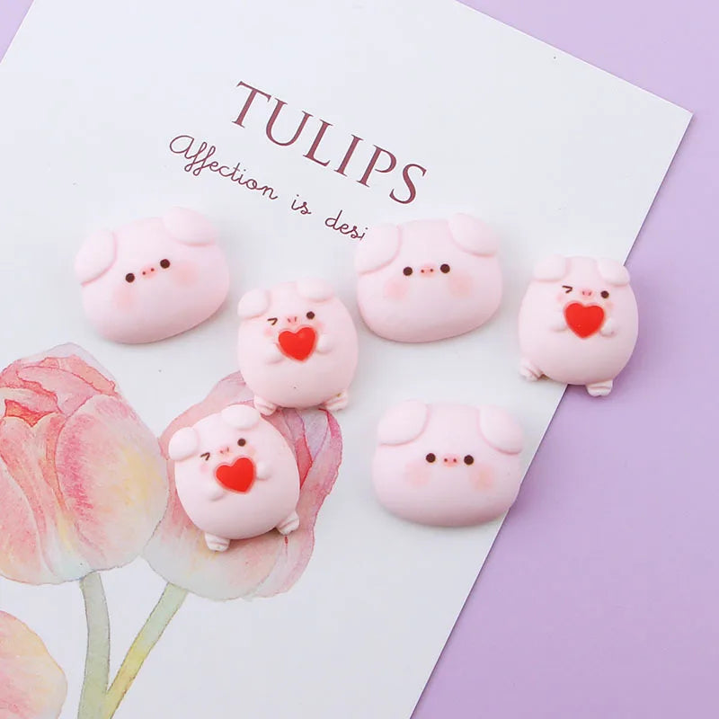 10pcs Cute Heart Pig Head Charms