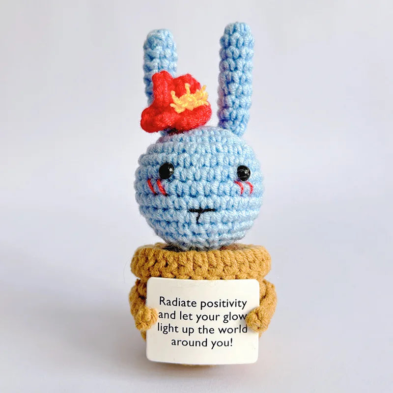 Cute Knitted Rabbit Hug Pocket With Card Christmas Gift Handmade Crochet Positive Energy Rabbit Potted Plant Home Room Decor